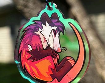 Play Dead! - Opossum Furry Rainbow Double-Sided Acrylic Keychain