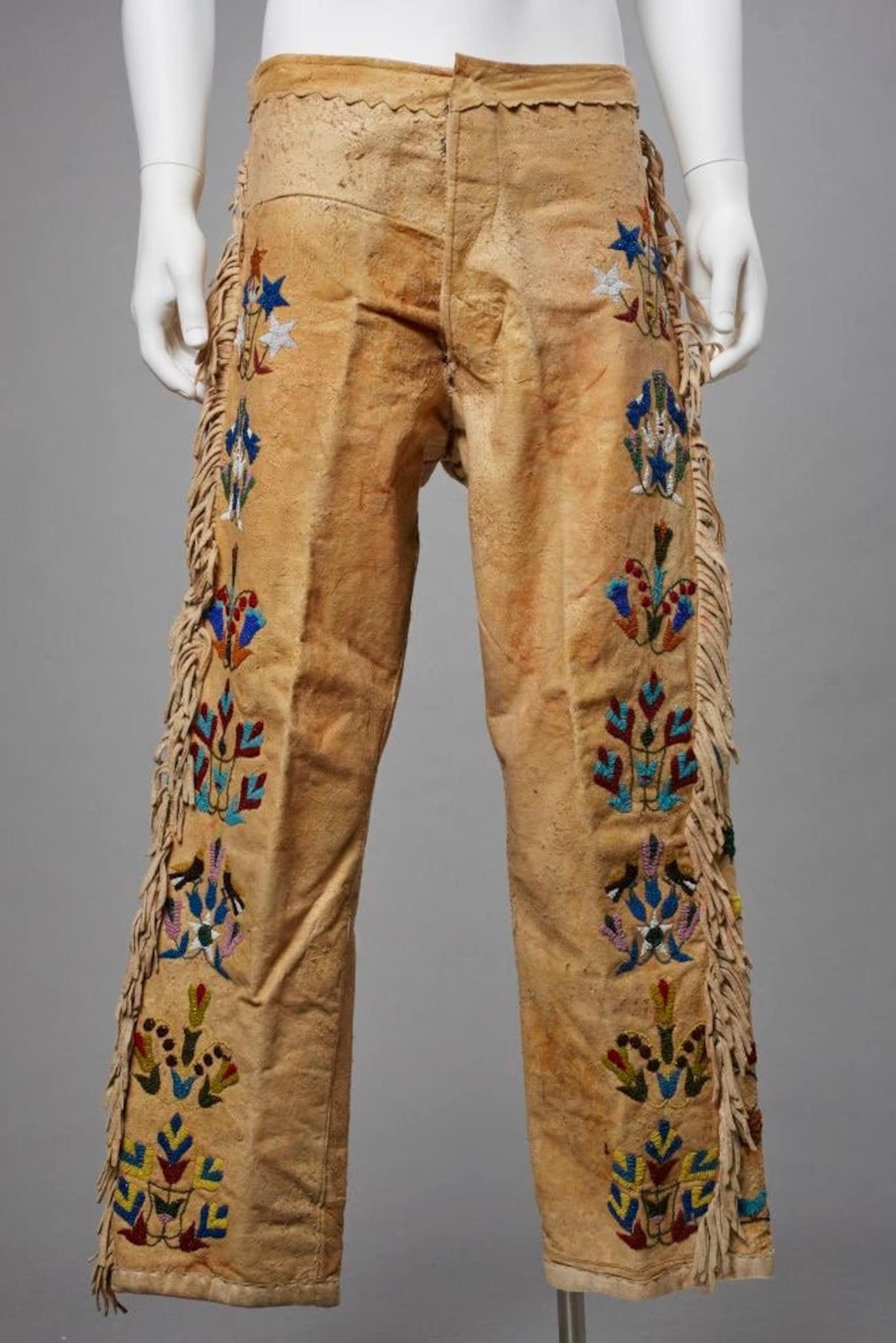 Embroidered Leather Fringes Trouser Pant Native American Hand Etsy