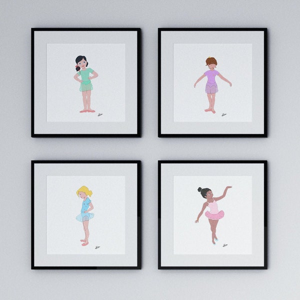 FINE ART Print Illustration - LOT de 4 ballerines & les ballerines - par Henry Rose - Impression haute définition