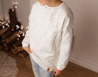 Oversize Pullover - Sweater für Kinder, weiß meliert Gr. 80-128