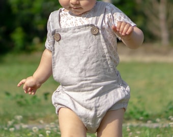 Linen Bib Shorts for Babies & Children Beige / Grey Size 50 - 98