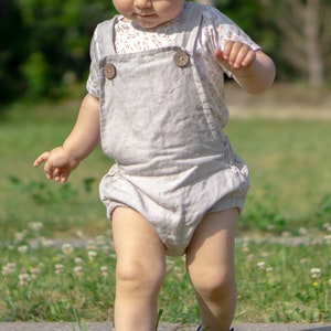 Linen Bib Shorts for Babies & Children Beige / Grey Size 50 - 98