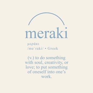 Poster Meraki – Stampa Tipografica Greca 21x30 cm con Cornice | Passione e Creatività per Arredi d’Ispirazione