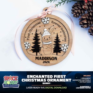 Enchanted First Christmas Ornament - Bunny -SVG, PDF, AI File Download - Works with all Laser Types