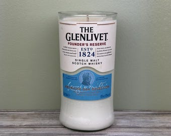 Glenlivet whiskey bottle candle upcycled with original bottle