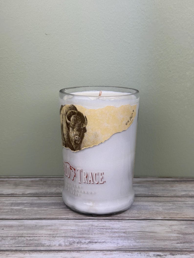 Buffalo Trace bottle candle upcycled with original bottle image 4