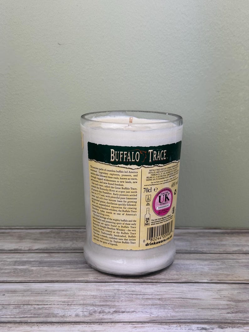 Buffalo Trace bottle candle upcycled with original bottle image 3