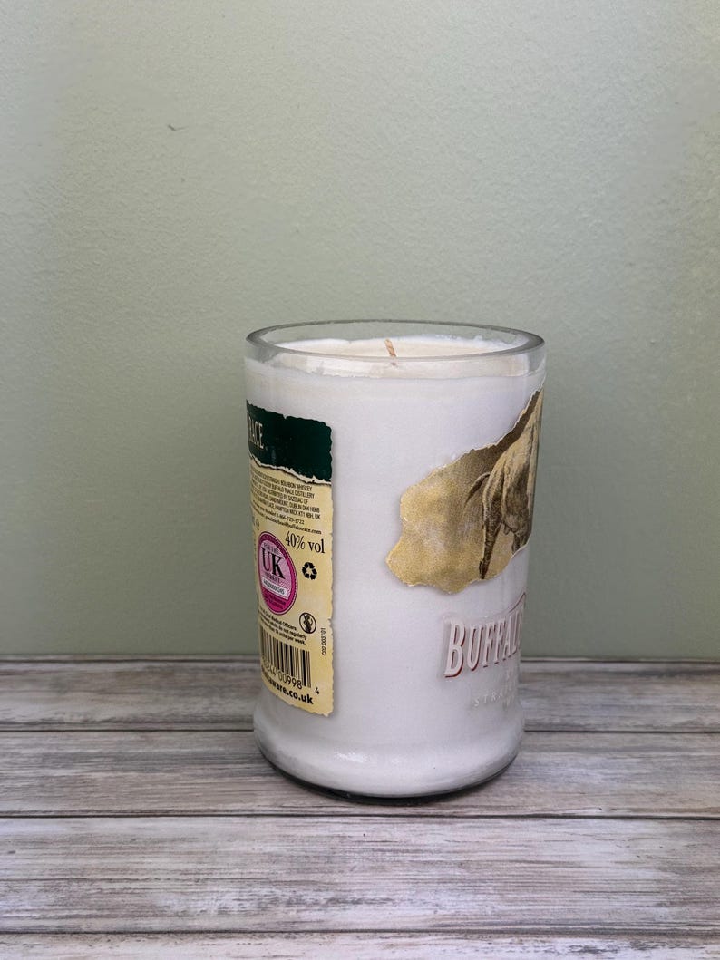 Buffalo Trace bottle candle upcycled with original bottle image 6