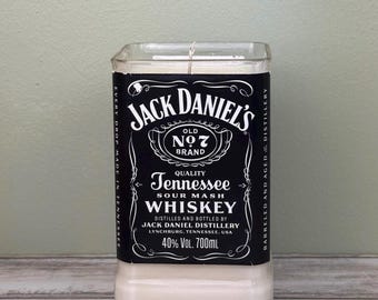 Jack Daniels bottle candle upcycled with original bottle