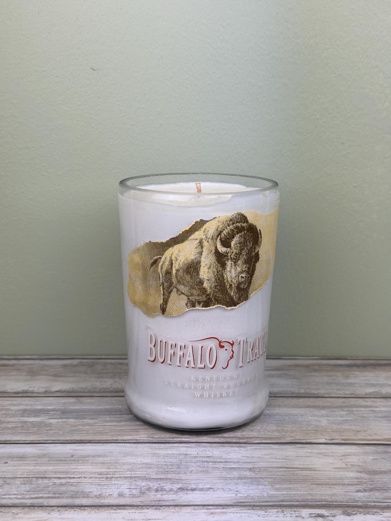 Buffalo Trace bottle candle upcycled with original bottle image 1