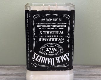 Jack Daniels large optic bottle candle upcycled with original bottle