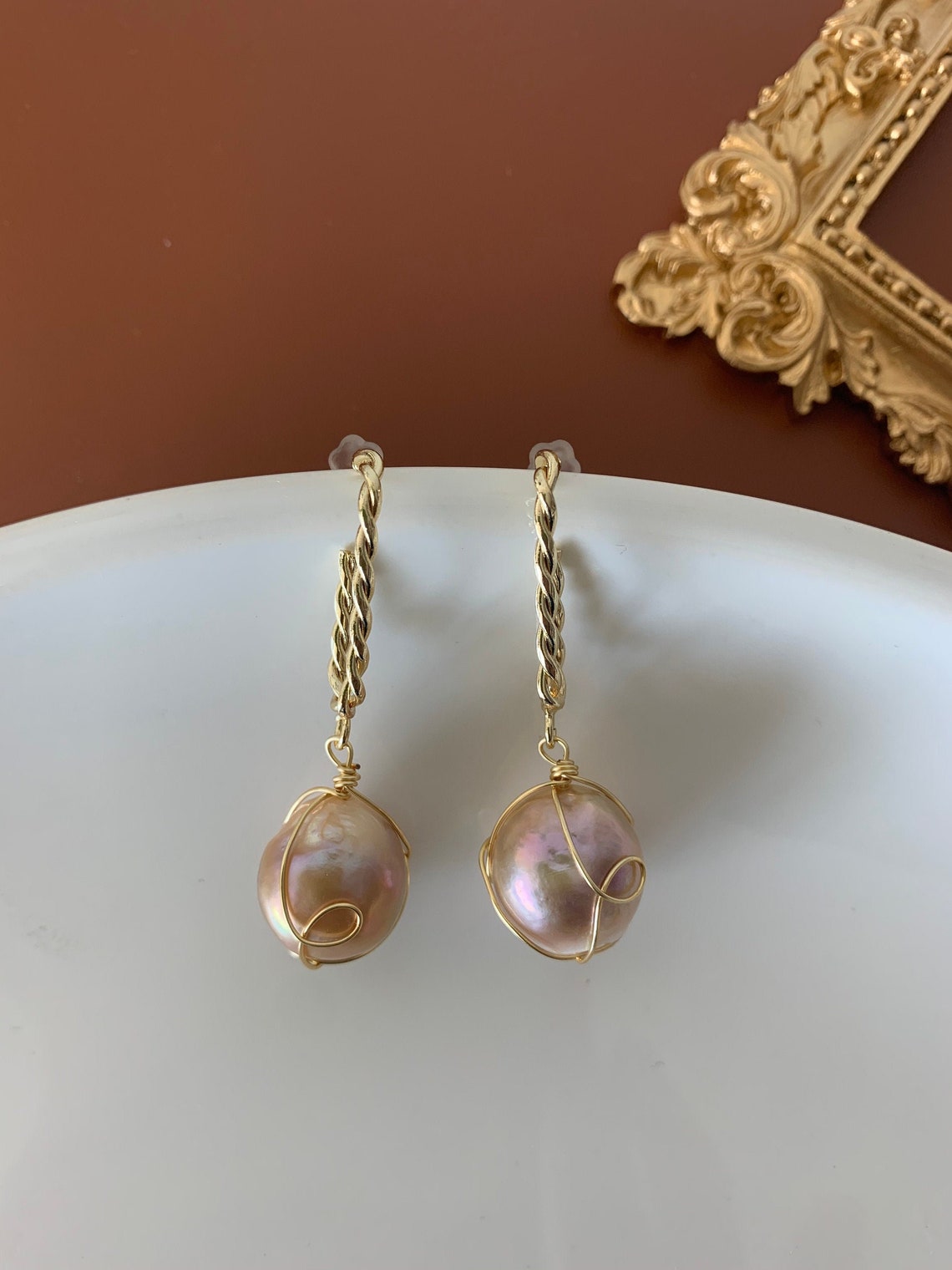Baroque Pearl Drop Earrings 14K Gold Plated Wedding Jewelry Etsy