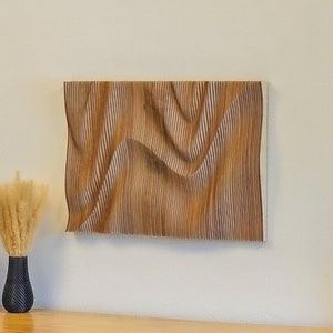 Deko Holz Wand, handgemachtes Lammellenbild, Parametrische Wanddeko, 3D Wandbild, Wandkunst aus Holz
