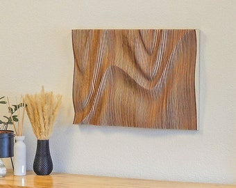 Deko Holz Wand, handgemachtes Lammellenbild, Parametrische Wanddeko, 3D Wandbild, Wandkunst aus Holz