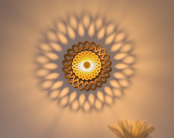 Lampe d’ombre, lampe de mur en bois, lampe de Mandala, lumière de mur en bois, lampe géométrique, lumière d’ombre de mur, lumière de mur d’ornement