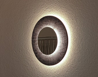 Wandlampe indirekt, moderne Wandbeleuchtung mit Acrylglasspiegel, Wohnzimmerlampe schwarz und gold, LED Beleuchtung warmweiß