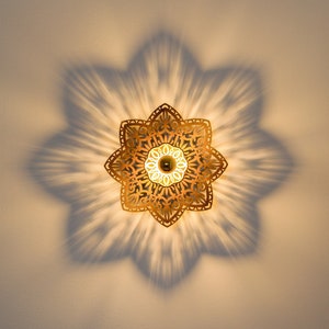 Houten wandlamp, mandala, geometrische schaduw, schaduwlamp, met E27 fitting