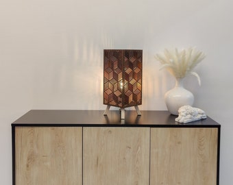 Tischlampe aus Holz, Tischleuchte modern, Hölzerne Schreibtischlampe, Art-Deco-Lampe, handgefertigte Dekolampe, Nachttischlampe gemütlich