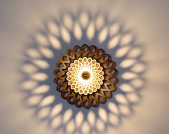 Lampe d’ombre, lampe de mur en bois, lampe de Mandala, lumière de mur en bois, lampe géométrique, lumière d’ombre de mur, lumière de mur d’ornement