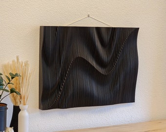 Wanddeko Holz schwarz, Parametrisches Wandbild, Wandkunst aus Holz, Geometrisches Muster, Holzdeko Wand, Deko modern, Parametrische Wellen