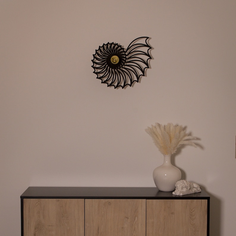 Wandlampe aus Holz, Nautilus Muschel, Beleuchtung Wohnzimmer, E27 Fassung Bild 5