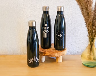 Boho Trinkflasche, Flasche aus Alu, BOHO Motive, Geschenkidee Freundin, Wasserflasche mit Gravur