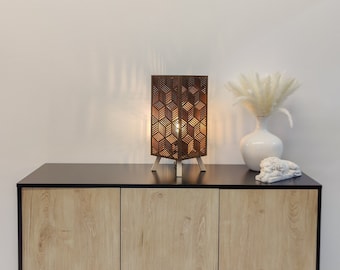 Wooden table lamp, bedside lamp, shadow lamp, modern lamp, brown, standing lamp, with E27 socket