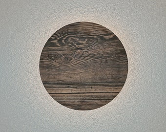 Indirect wall lamp, round lamp made of wood, old wood look, designer ceiling lamp, LED lamp