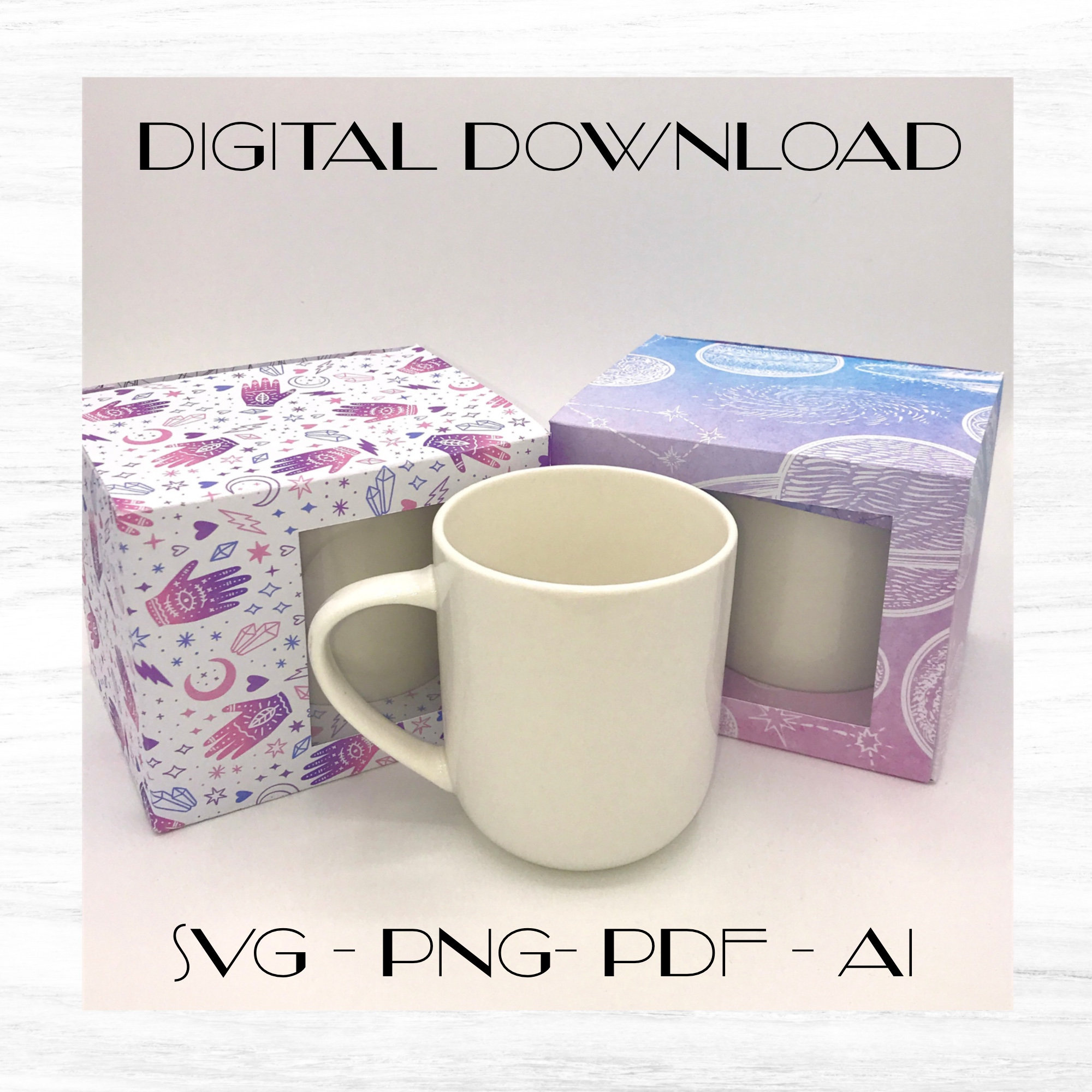 Mug box SVG template with window mug presentation box Etsy