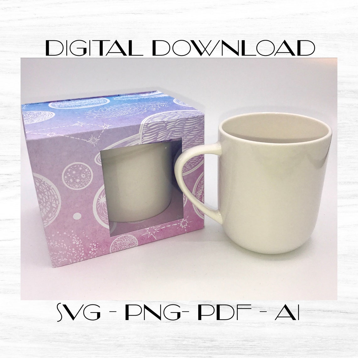 Mug box SVG template with window mug presentation box Etsy