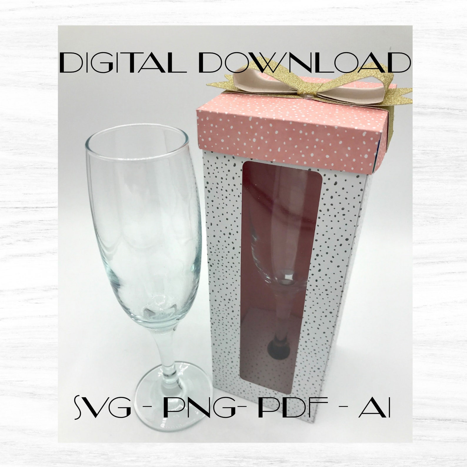 Champagne flute box SVG template Prosecco glass box SVG Etsy