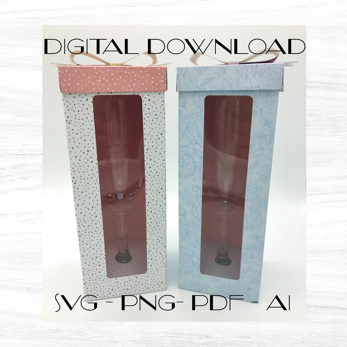 Champagne flute box SVG template Prosecco glass box SVG Etsy