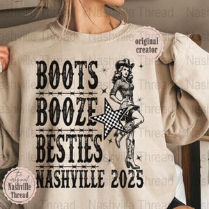 Stiefel Booze Besties, Nashville Girls Trip PNG, Retro Cowgirl, Nashville 2025, Whisky png, Country Bach, Besties, Western Sublimation