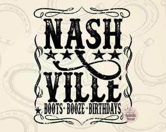 Nashville Boots Booze Birthday PNG, Cowgirl Design rétro (fichier numérique)
