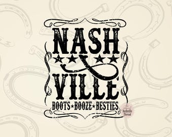 Botas, alcohol, mejores amigas, Nashville PNG, diseño retro de vaquera (archivo digital)