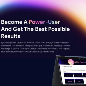 May include: A laptop computer screen displaying a website called "All In One ChatGPT". The website has a colorful logo and a menu with categories like "Learning", "Writing", "Make Money", and "Productivity". The text on the screen reads "All In One ChatGPT".