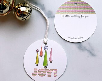 Joy Gift Tags: 3-Inch Round Recycled Paper, Pack of 6