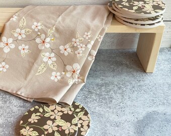 Organic Cotton Dish Towel: Blooms Design, Eco-Friendly Kitchen Decor