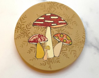 Mushroom Ceramic Coasters – 2-Pack with Cork Backing, Eco-Friendly Nature-Inspired Decor