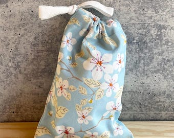 Sky Blue Blooms Stash Bag – 5x6.75 Reusable Floral Gift Sack in Organic Cotton