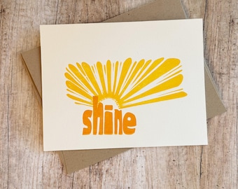 Shine Letterpress Greeting Card, Blank A2 Flat Card-2 pack, Hand Printed on Cotton Rag
