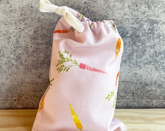 Pink Sunshine Carrot Gift Bag – 5x6.75 Reusable Organic Cotton Drawstring Sack