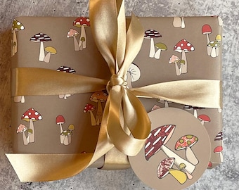 Mushroom Wrapping Paper: Colorful Forest Fungi - Nature-Inspired Gift Wrap