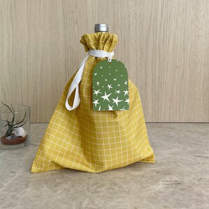 Wiederverwendbare Weingeschenktasche - 10x13,5 cm Kordelsack aus Bio-Baumwolle mit Originaldruck