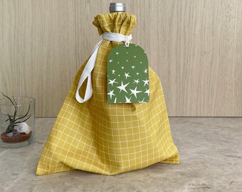 Reusable Wine Gift Bag – 10x13.5 Organic Cotton Drawstring Sack with Original Print