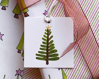 Watercolor Pine Christmas Gift Tags – Holiday Wrapping, Set of 6