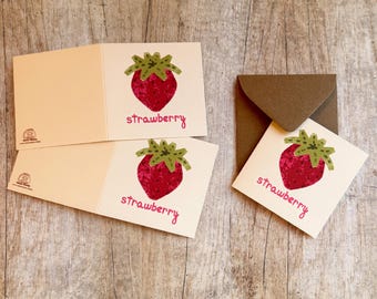 Tarjetas pequeñas de fresa / Juego de 3 notas para regalo