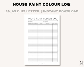 House Paint Colour Log | PDF Printable | Instant Download