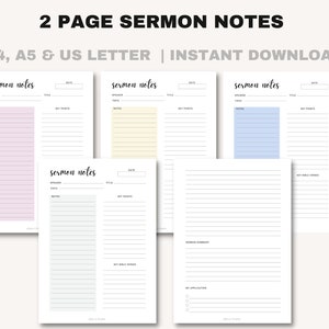 Church Sermons | Church Notes | Sermon Notes | Christian Journal | Religious Planner | PDF Printable | Instant Download | A4 | A5 |US Letter