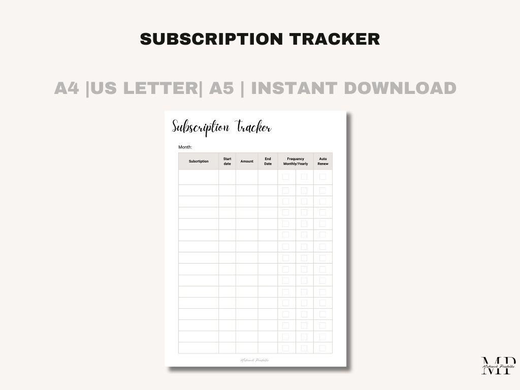 Servicetracker Pdf Subscription Tracker Printable | Monthly Bill & Service Tracker ...